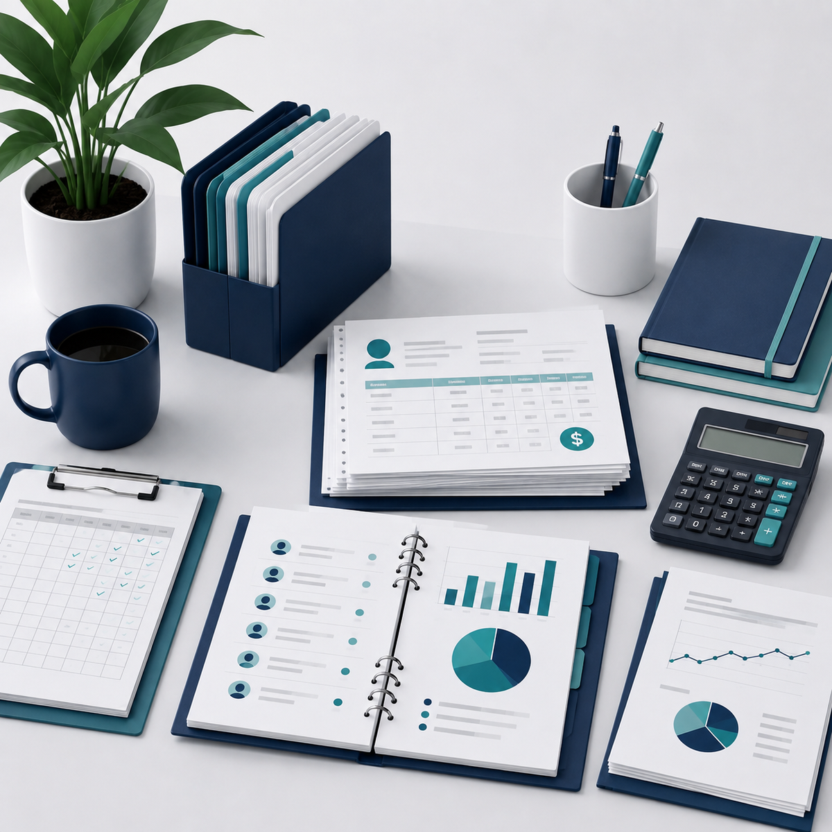Payroll administration workspace with employee records and calculator
