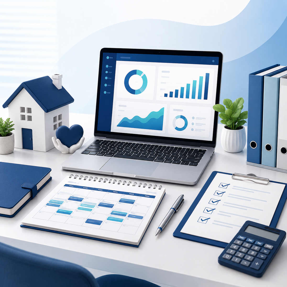 Home care agency administration workspace with scheduling and financial tools